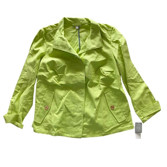 Charter Club : NEW $99 Textured Lime Green Hidden Meadow Gold Button Jacket : 1X - Picture 11 of 16